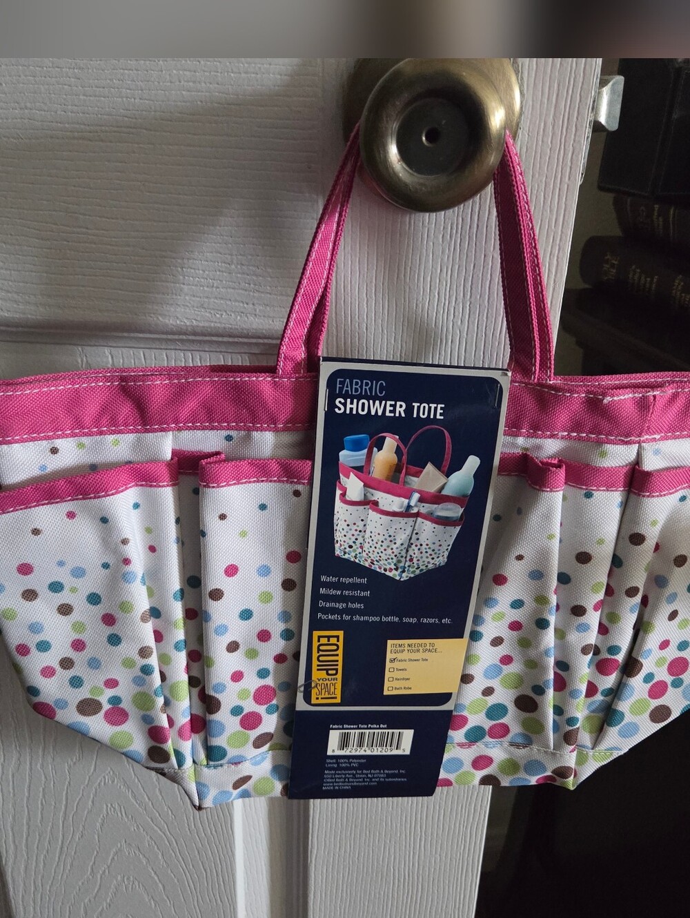 Bed Bath & Beyond Pink and White Polka Dot Fabric Shower Tote - Picture 2 of 3